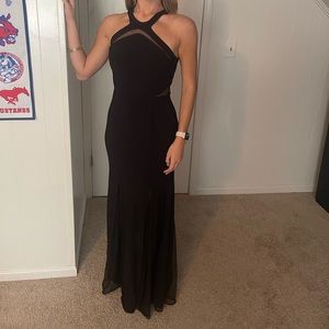 Black long formal with mesh at bottom - NW Nightway size 4